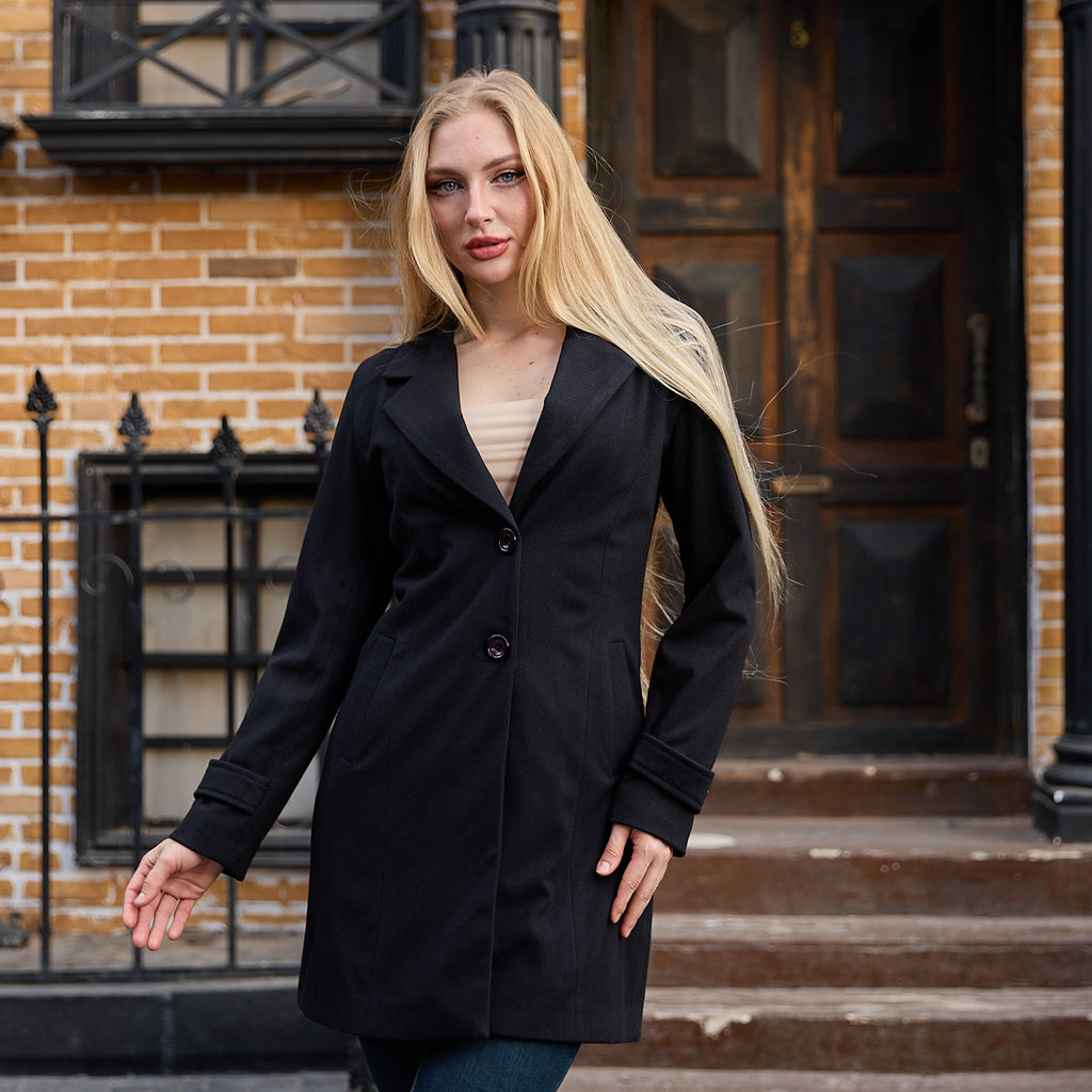 La Reine Classic Black Button-Down Wool Blend Coat
