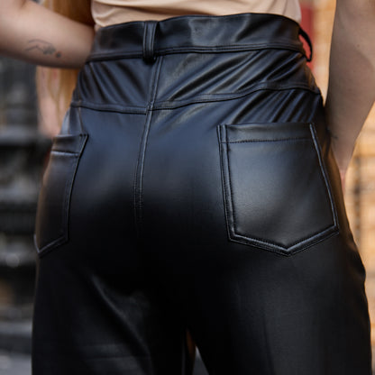 La Reine Black Faux Leather Wide-Leg Pants