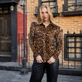 La Reine Leopard Long Sleeve Front Button Velvet Blouse