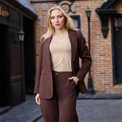 La Reine Brown Collar Front Buttons Blazer