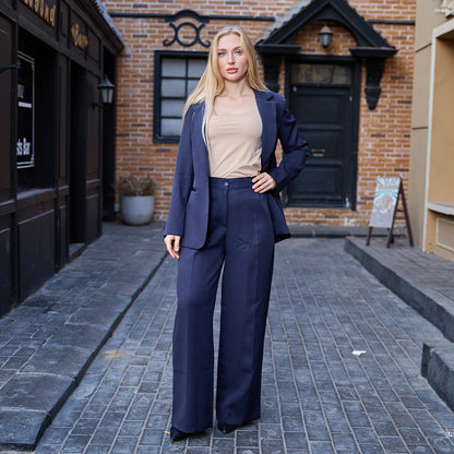 La Reine Blue Black Collar Front Buttons Blazer