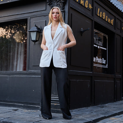 La Reine Collar French Style Vest Blazer Off-White