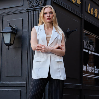 La Reine Collar French Style Vest Blazer Off-White