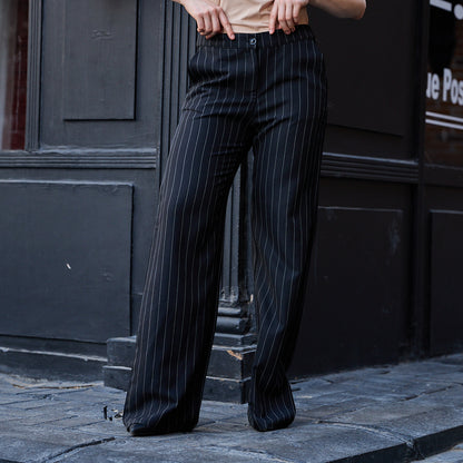 La Reine Classic Striped Black Straight Leg Pants