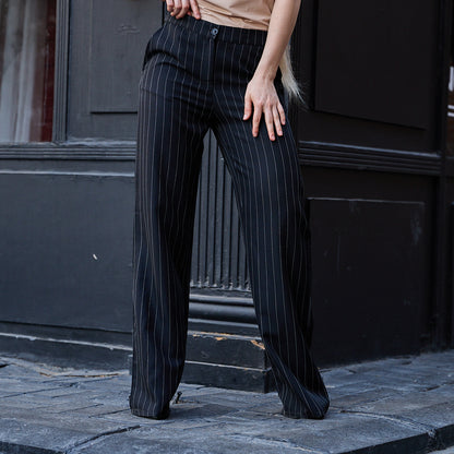 La Reine Classic Striped Black Straight Leg Pants