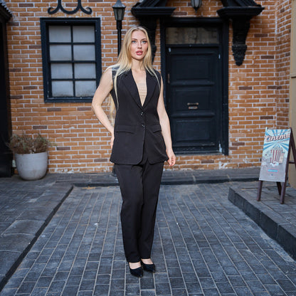 La Reine Collar French Style Vest Blazer Black