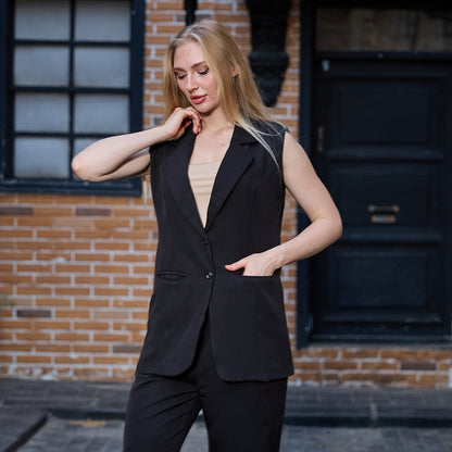 La Reine Collar French Style Vest Blazer Black