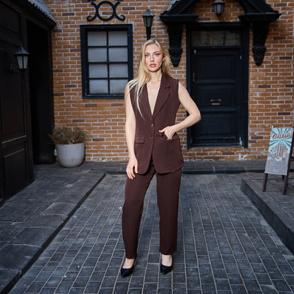 La Reine Collar French Style Vest Blazer Brown