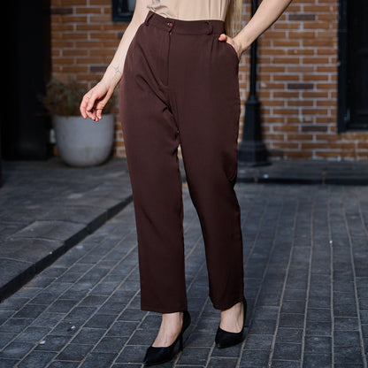 La Reine Brown Classic Narrow Leg Pants
