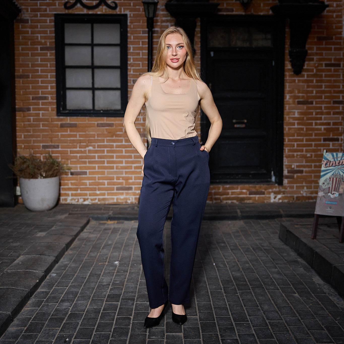 La Reine Blue Black  Classic Narrow Leg Pants