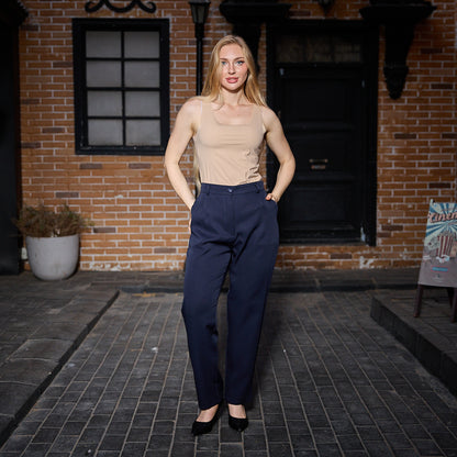 La Reine Blue Black  Classic Narrow Leg Pants