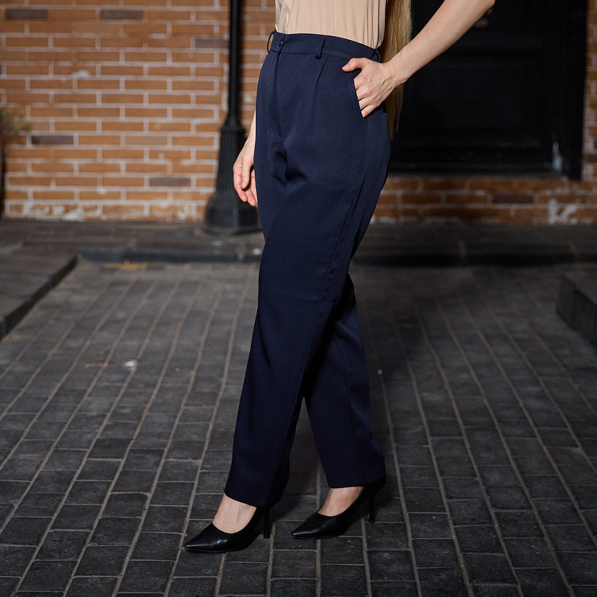 La Reine Blue Black  Classic Narrow Leg Pants