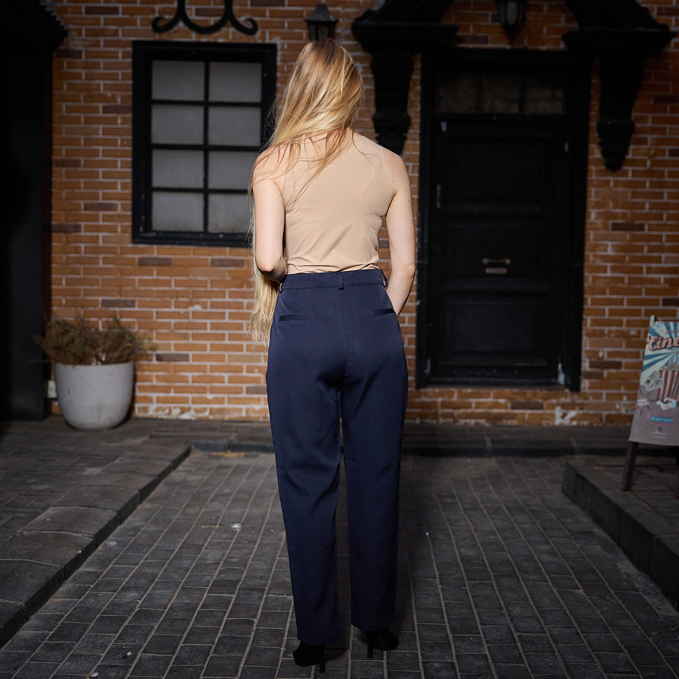 La Reine Blue Black  Classic Narrow Leg Pants