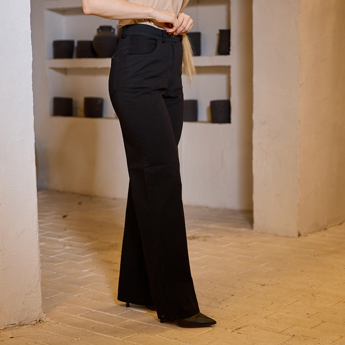 La Reine Black Straight Leg Women's Gabardine Pants