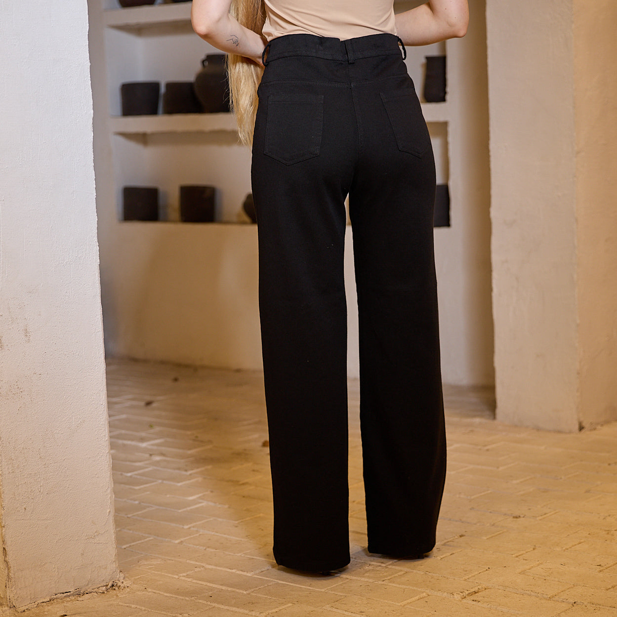 La Reine Black Straight Leg Women's Gabardine Pants