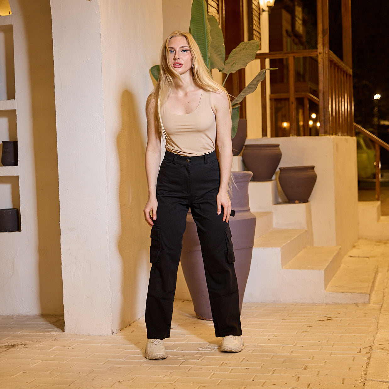 La Reine Black Cargo Gabardine Pants