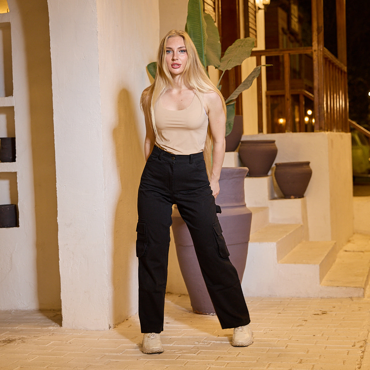 La Reine Black Cargo Gabardine Pants