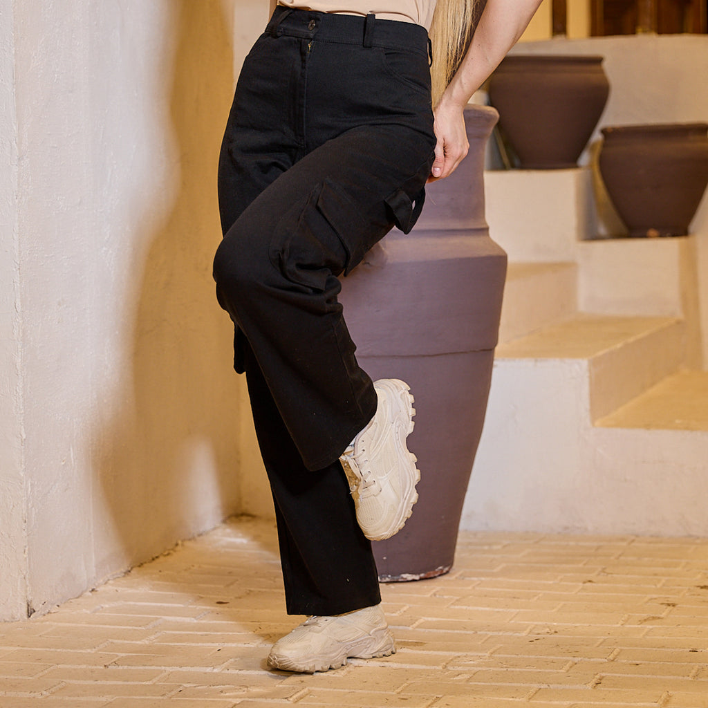 La Reine Black Cargo Gabardine Pants