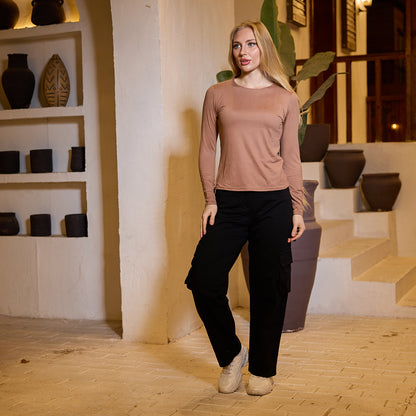 La Reine Round Neck Basic Brown Long Sleeve