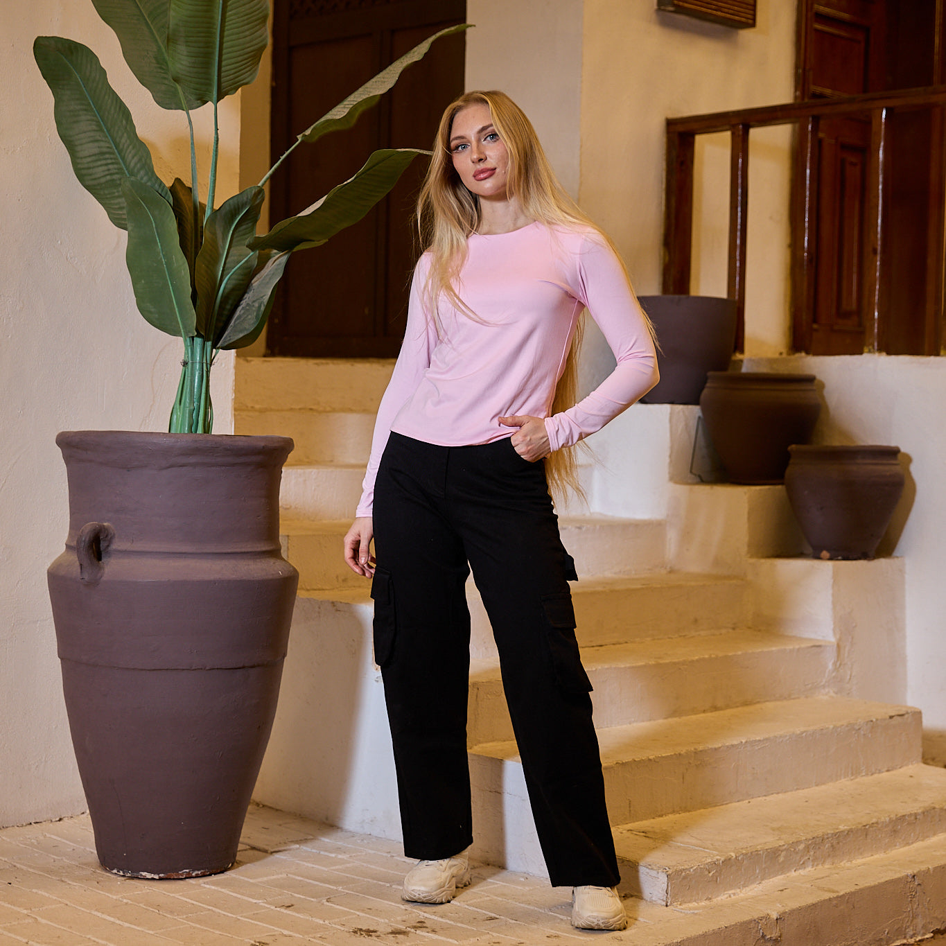 La Reine Round Neck Basic Rose Long Sleeve