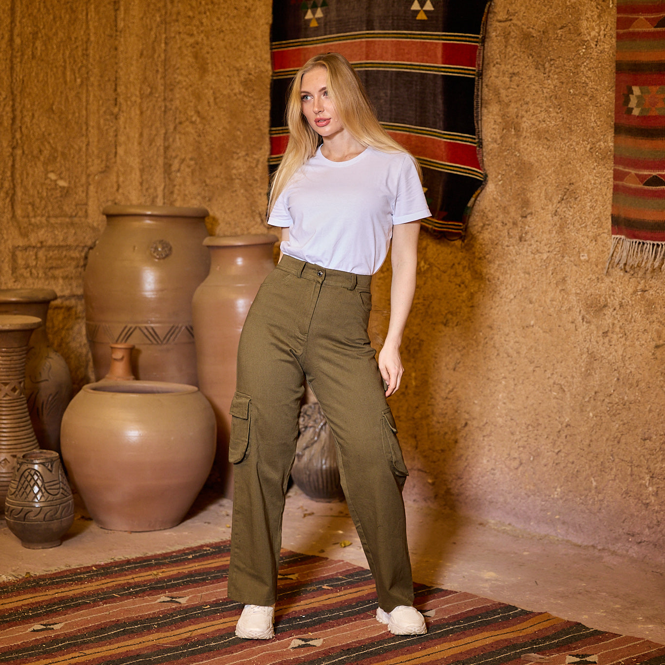 La Reine Olive Cargo Gabardine Pants