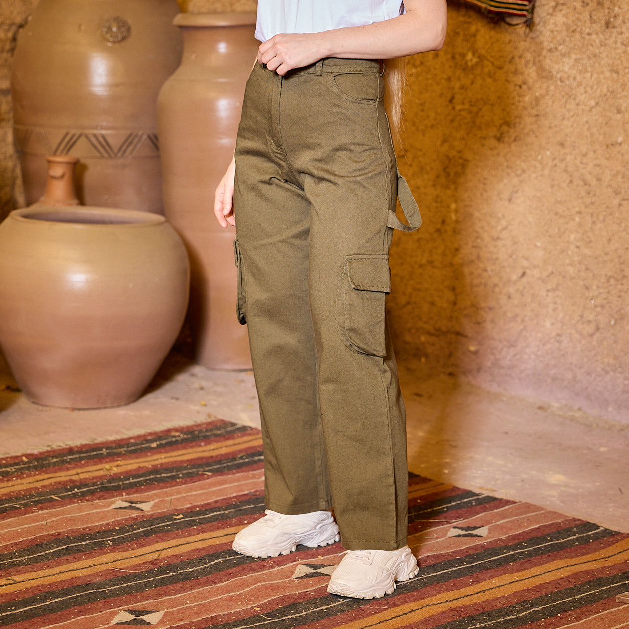 La Reine Olive Cargo Gabardine Pants