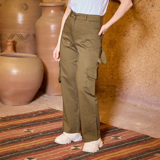 La Reine Olive Cargo Gabardine Pants