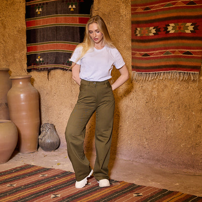 La Reine Olive Straight Leg Women's Gabardine Pants