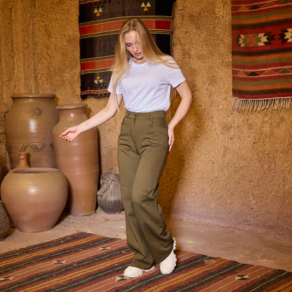 La Reine Olive Straight Leg Women's Gabardine Pants