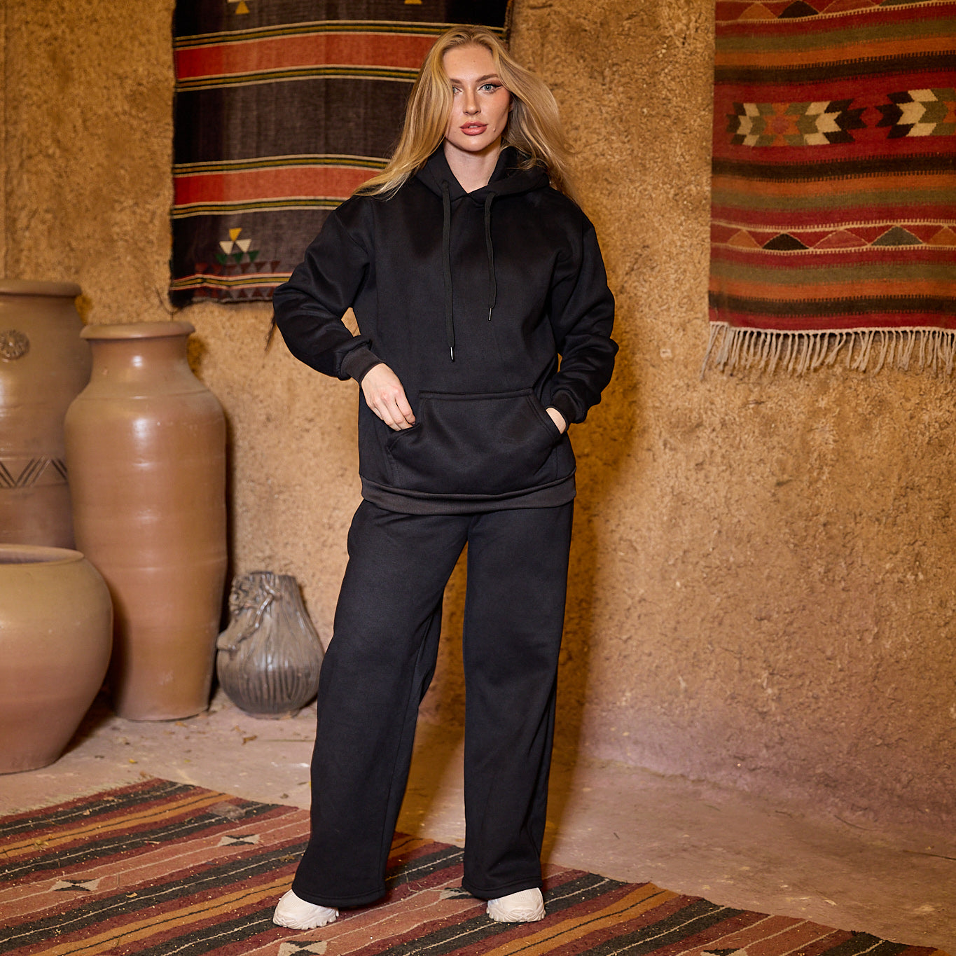 La Reine Black Plain Oversized Hoodie