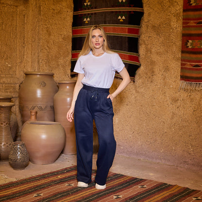 La Reine Blue Black Relaxed Fit Wide-Leg Jogger Pants