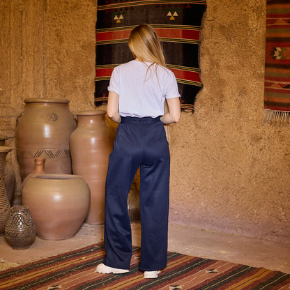 La Reine Blue Black Relaxed Fit Wide-Leg Jogger Pants