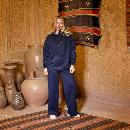 La Reine Blue Black Plain Oversized Hoodie