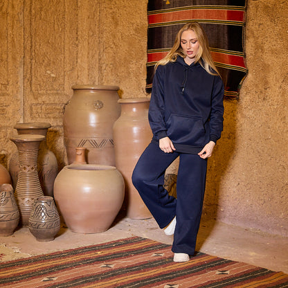 La Reine Blue Black Plain Oversized Hoodie