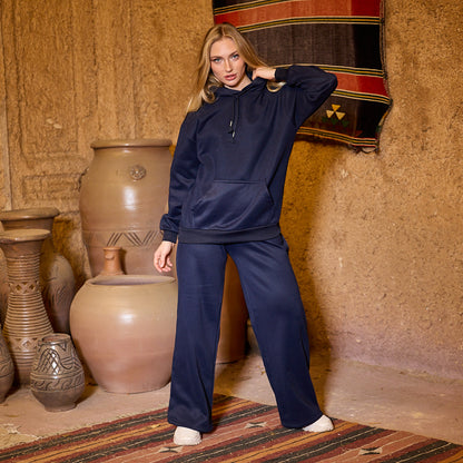 La Reine Blue Black Plain Oversized Hoodie