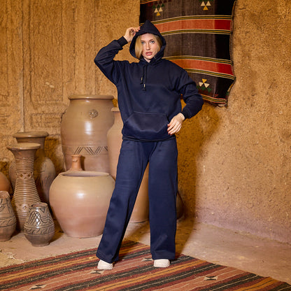 La Reine Blue Black Plain Oversized Hoodie