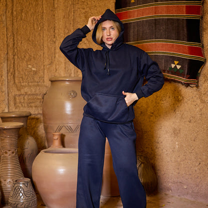 La Reine Blue Black Plain Oversized Hoodie