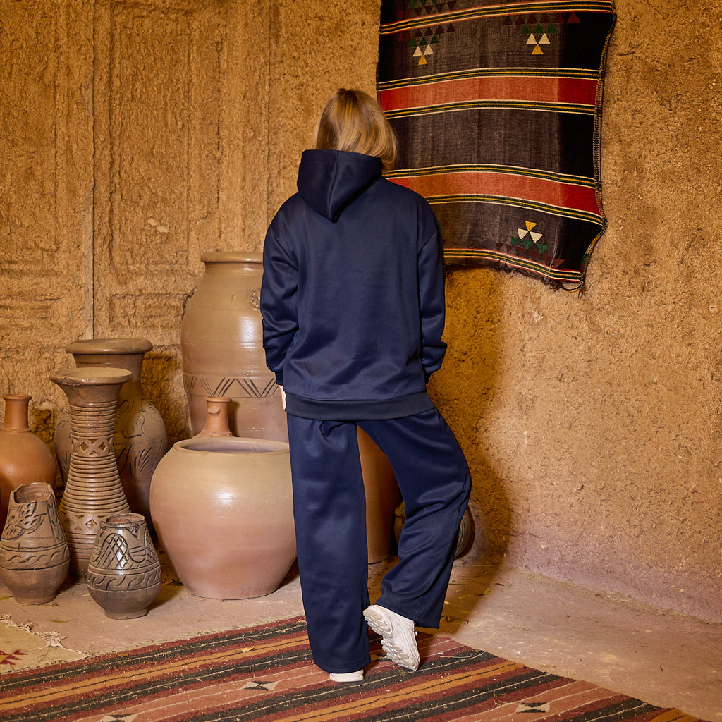 La Reine Blue Black Plain Oversized Hoodie