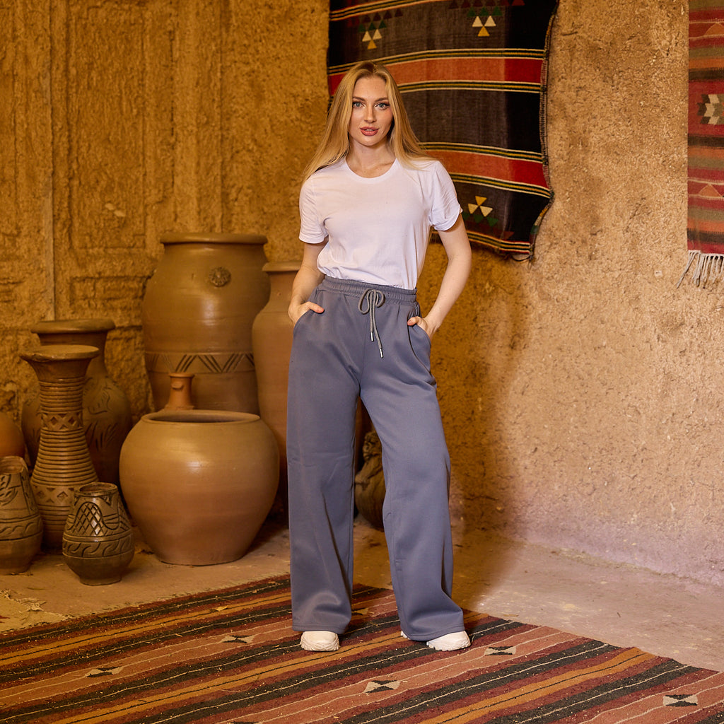 La Reine Grey Relaxed Fit Wide-Leg Sweat Pants