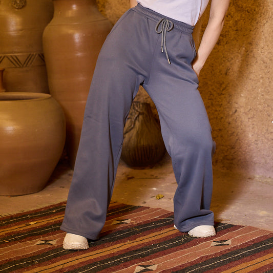 La Reine Grey Relaxed Fit Wide-Leg Jogger Pants