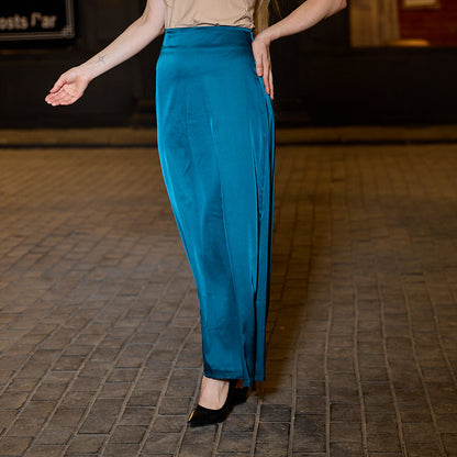 La Reine Teal Satin Maxi Skirt