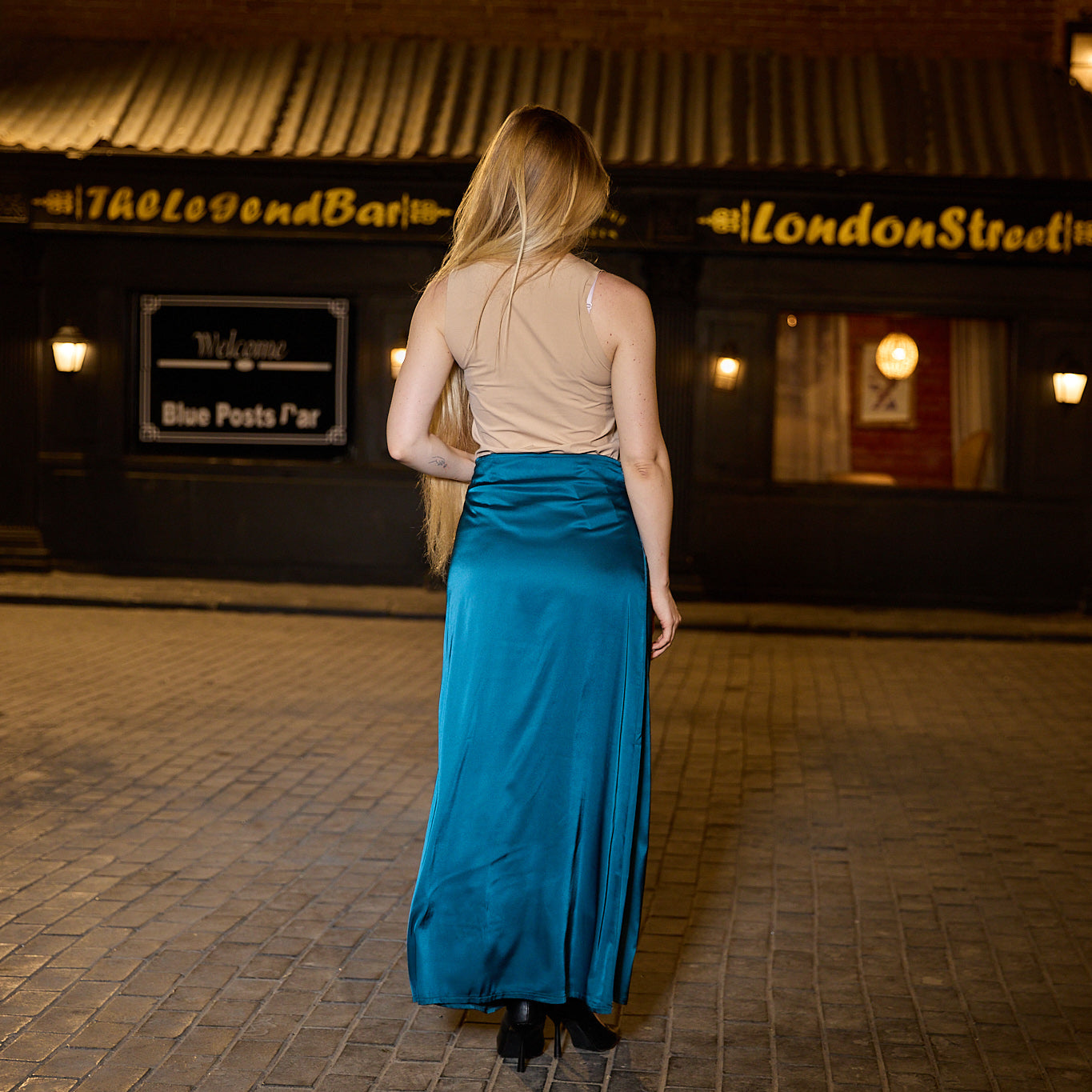 La Reine Teal Satin Maxi Skirt