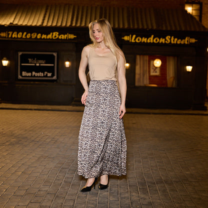 La Reine Leopard Satin Maxi Skirt