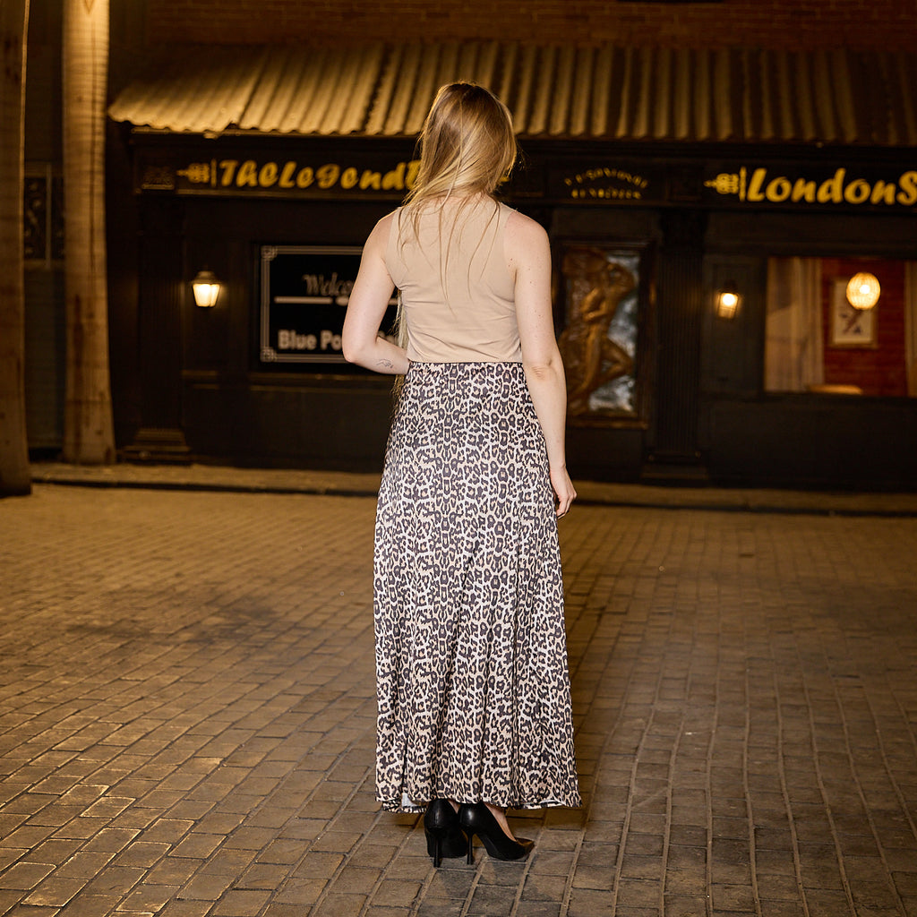 La Reine Leopard Satin Maxi Skirt