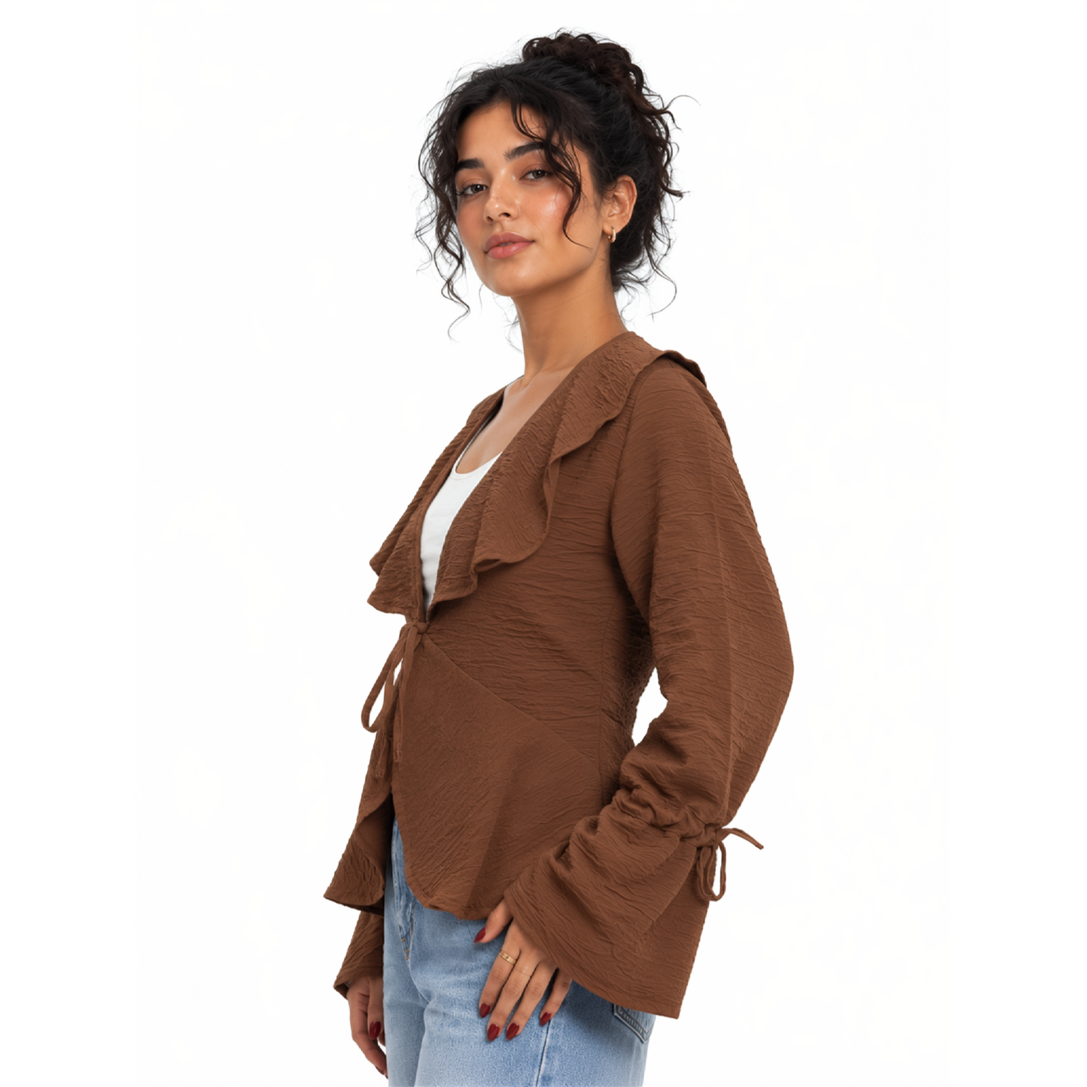 Hazel Bell Sleeve Blouse, Brown
