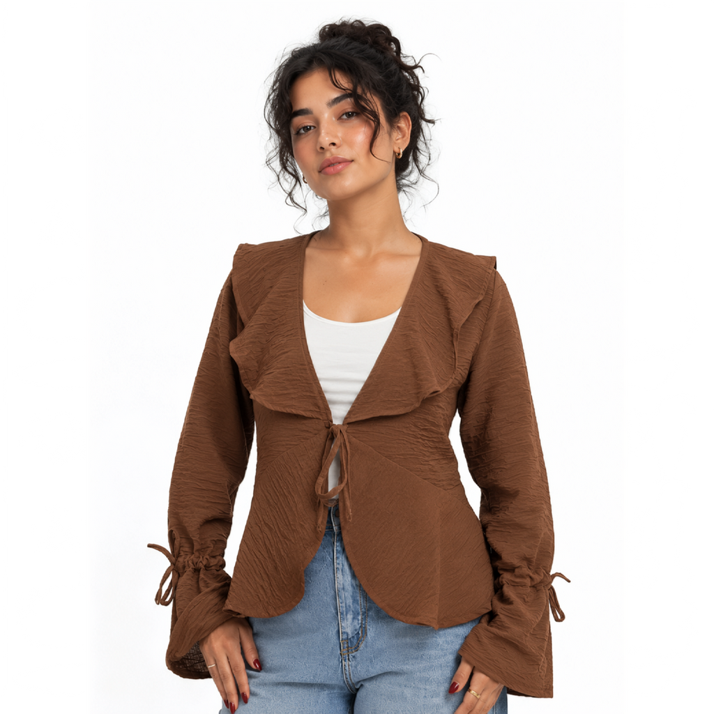Hazel Bell Sleeve Blouse, Brown