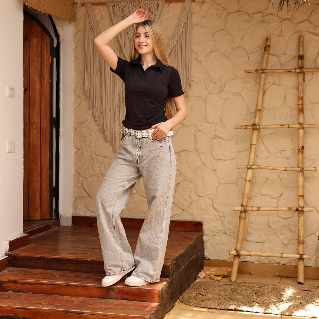 La Reine Black Short Sleeve Polo Top