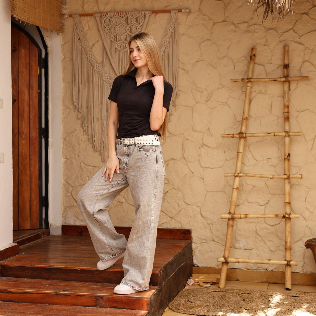 La Reine Black Short Sleeve Polo Top