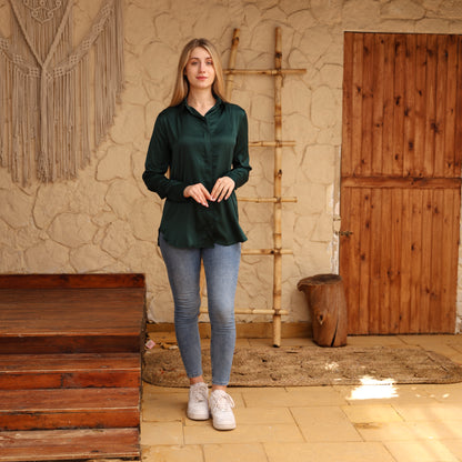 La Reine Elegant Olive Satin Shirt