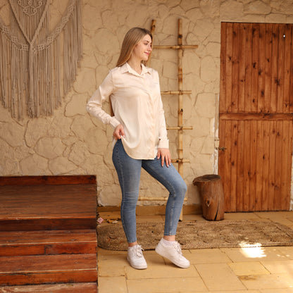 La Reine Elegant Beige Satin Shirt
